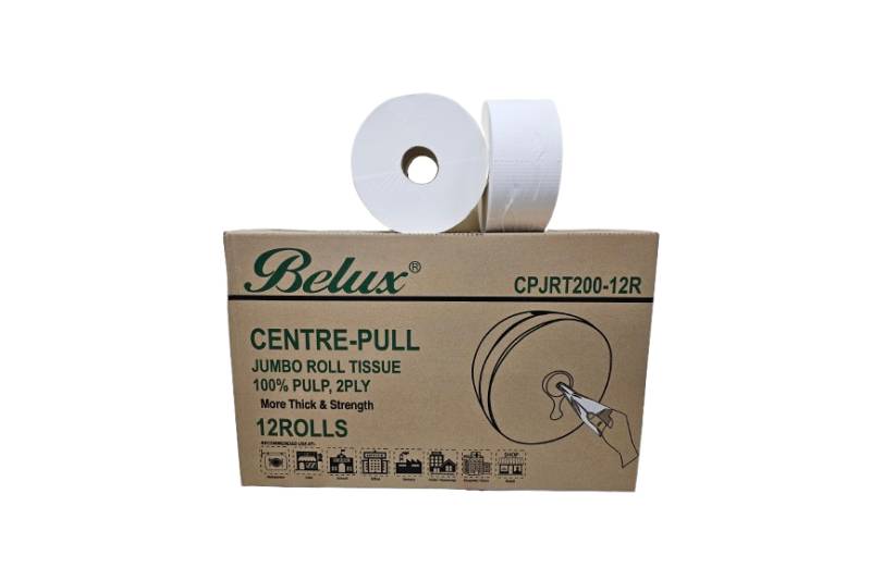 Center Pull Jumbo Toilet Roll Tissue JRT 12 Rolls x 200M 100% Pulp